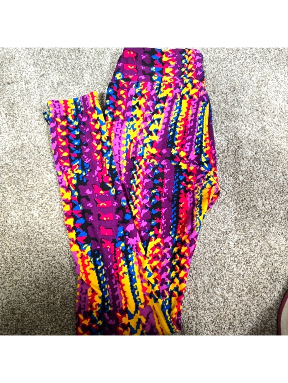 LuLaRoe Women's Leggings One Size NWOT Purple and Gold Abstract Pattern